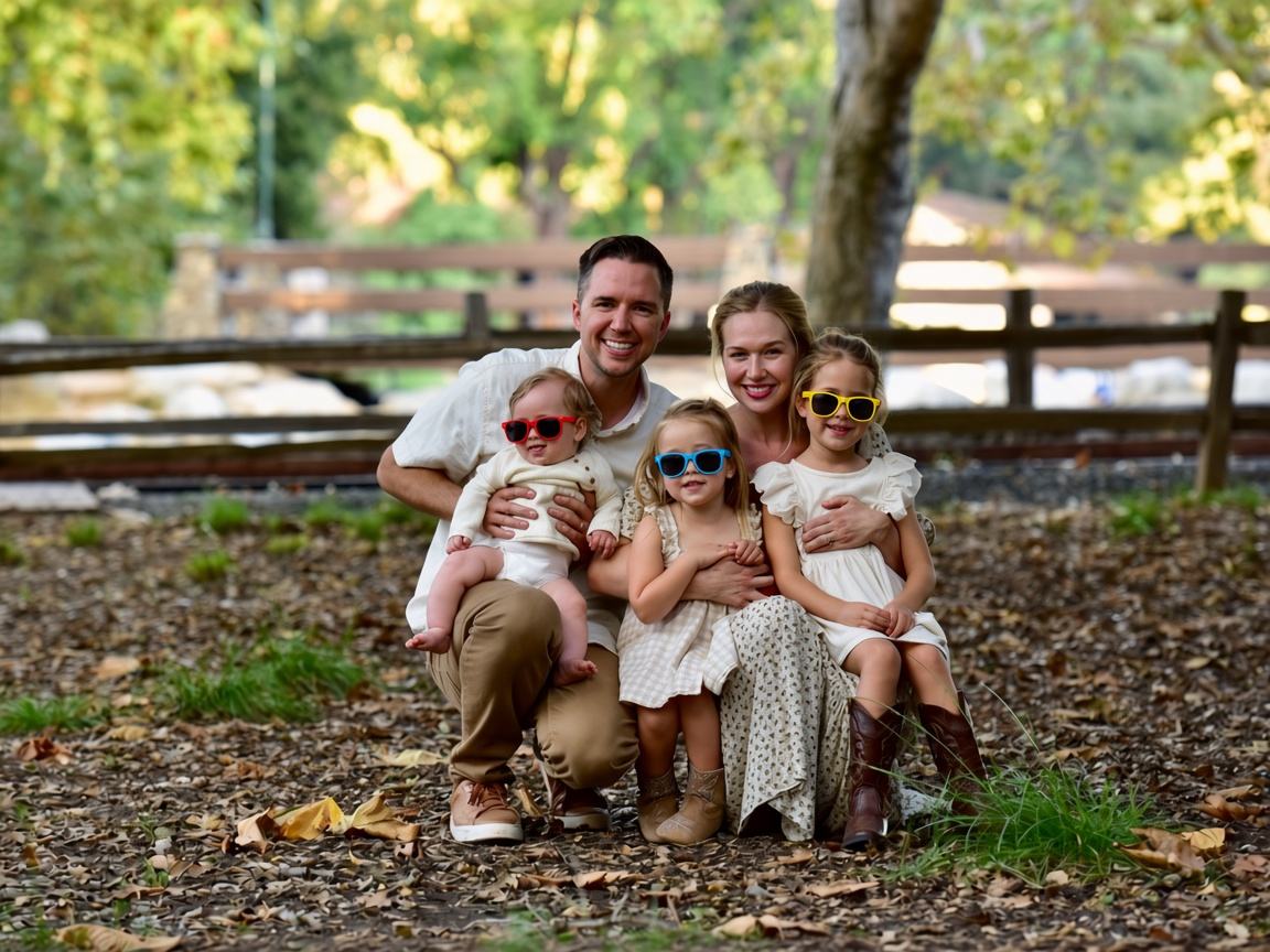 Chase with his wife and three kids at a park
