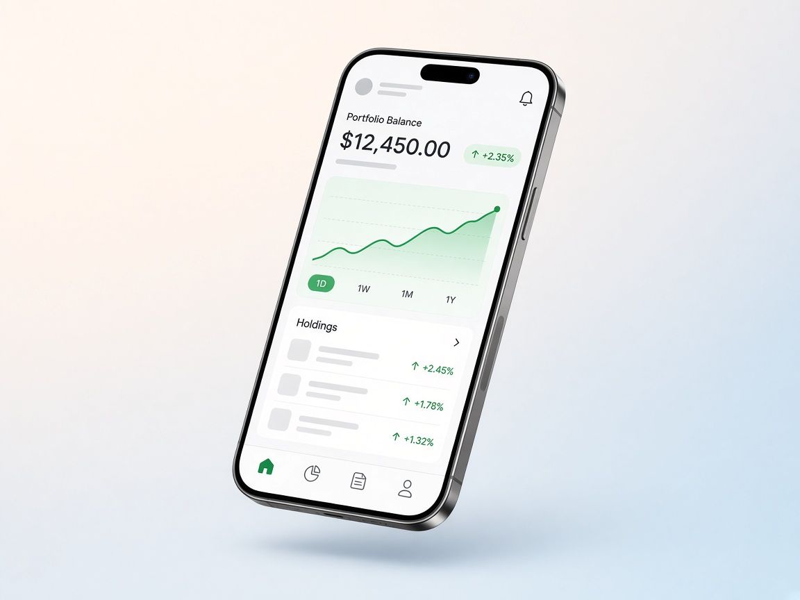 Illustration of a mobile investing app with a rising stock chart